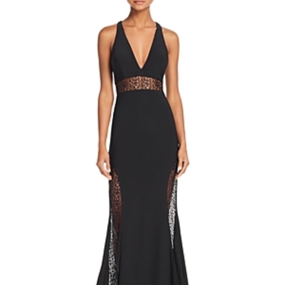 Aqua Dresses & Skirts - NWT! Aqua Lace-Inset Crepe Gown Black